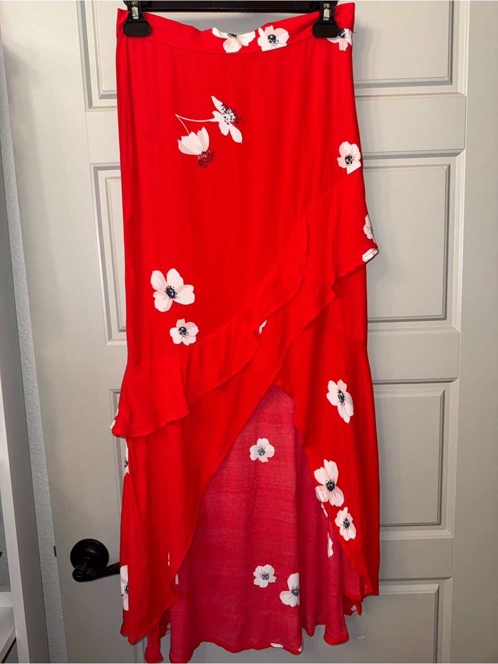 Bardot Red Floral High-Low Ruffle Skirt